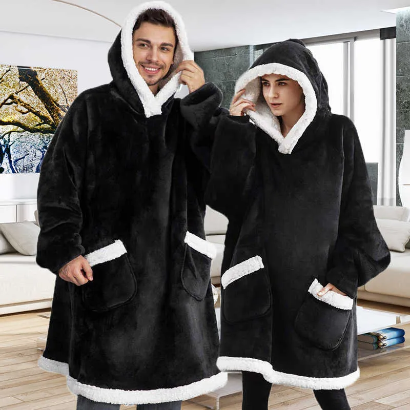 Autres Vêtements Wearable Canapé Couverture Avec Manches Hiver Chaud Sherpa Polaire À Capuche Couverture Adulte Enfant Doux En Peluche Couverture Pondérée Cadeau De Noël T221018