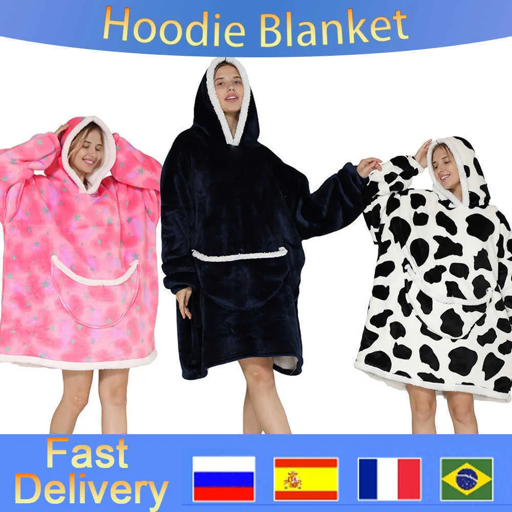 Others Apparel Blanket Cartoon Oversized Hoodie Blanket Sweatshirt Printed Wearable Cute Red Blanket Hoodie Fleece Adult Sleepwear TV Blankets T221018