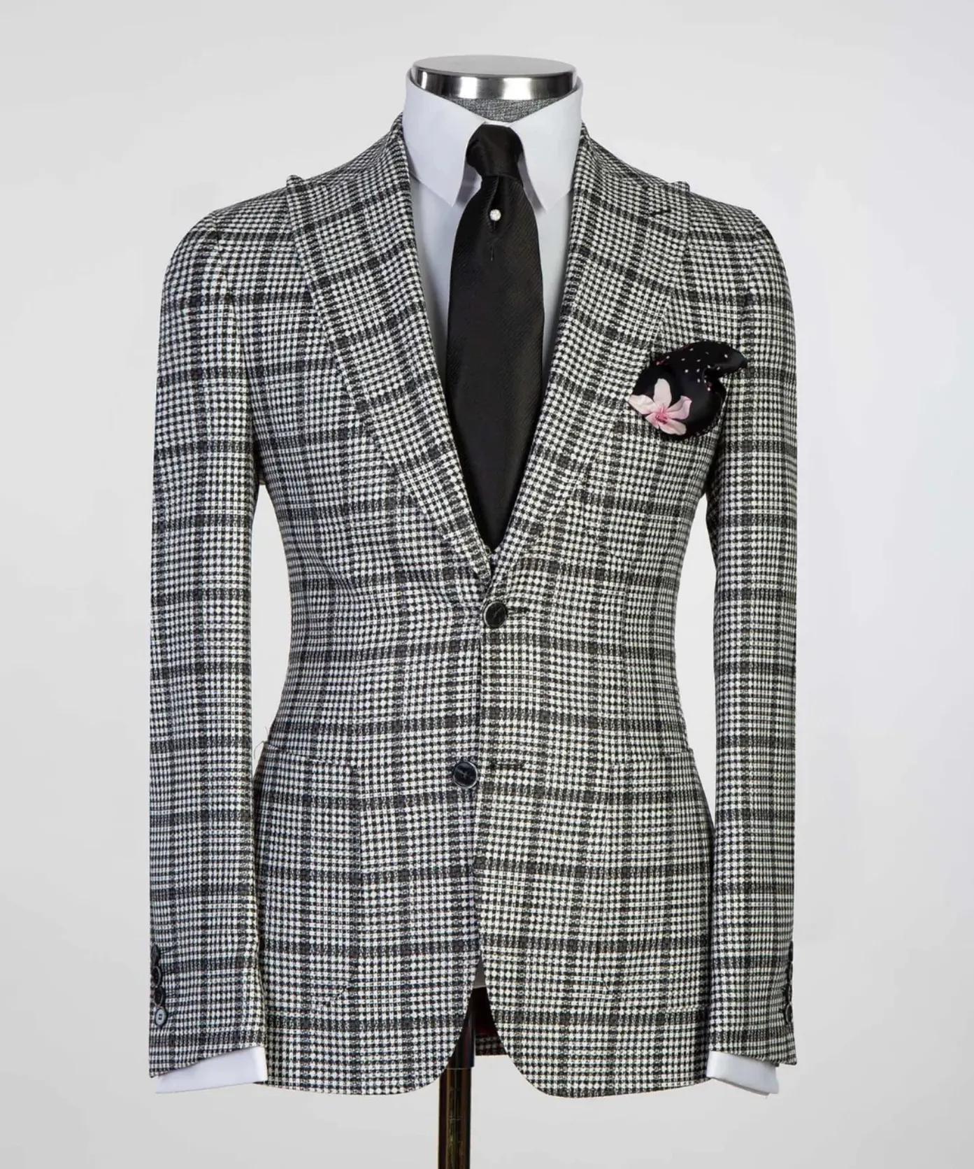 Two Piece Fashion Houndstooth Wedding Tuxedos Men Suits Custom Made Jacket Glen Plaid Polyester Två Button Tuxedos Peaked Lapel Blazer Business Casual Coat