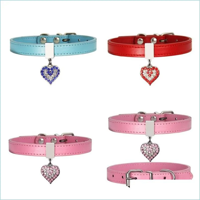 Colliers pour chiens Laisses Collier pour chien avec diamant Coeur Cloche Mode Colliers pour chat en cuir PU Petit cou Sangle réglable 39 P2 Drop D Dhrel