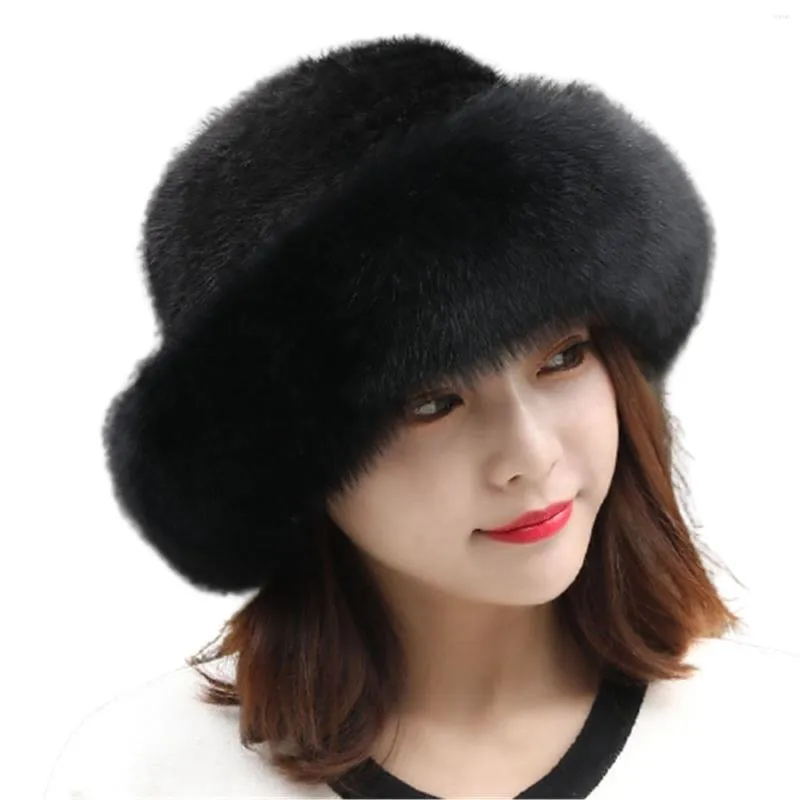 Berets Winter Fauant Fur Fur Hat القبعة الموضة للنساء 2022 قبعات دافئة في الهواء الطلق هدايا عيد الميلاد Gorros Invierno Mujer