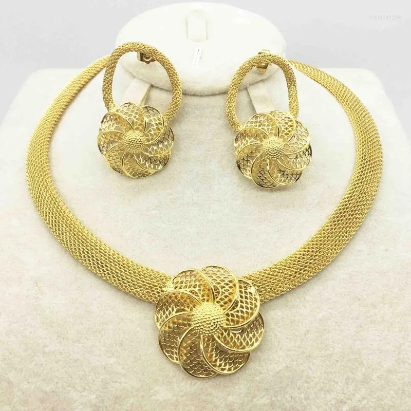 Halskette Ohrringe Set Dubai Gold Nigerianische Hochzeit Afrikanische Perlen Kristall Brautschmuck Strass äthiopische Parure
