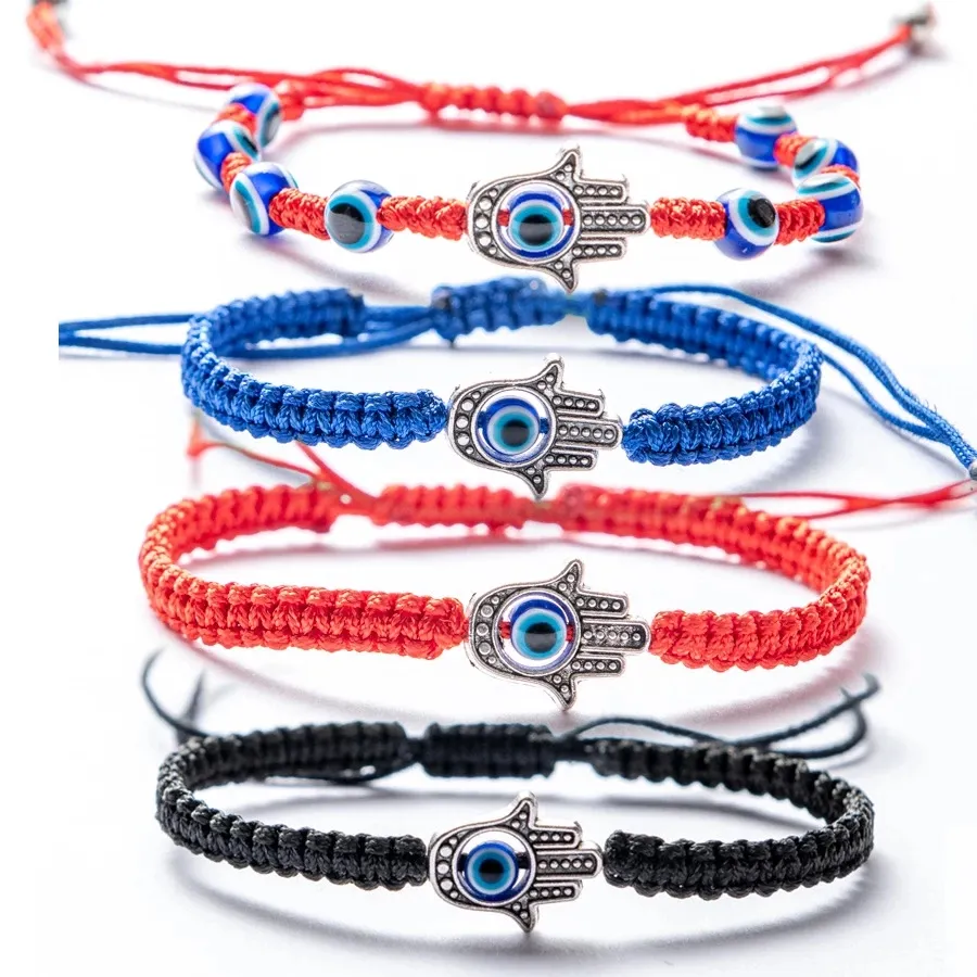 Hamsa Hand Blue Evil Eye Eye Beads Pendant Charm Bracelet Lucky Red Red Rope Bracelet for Women Men Jewelry