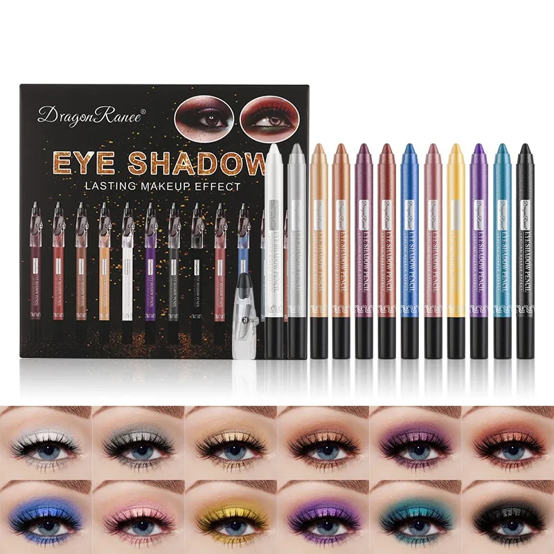 Sombra de ojos 12 unids/pack Kit de lápiz delineador de ojos pigmento de sombra de ojos duradero herramientas de maquillaje de ojos a prueba de agua