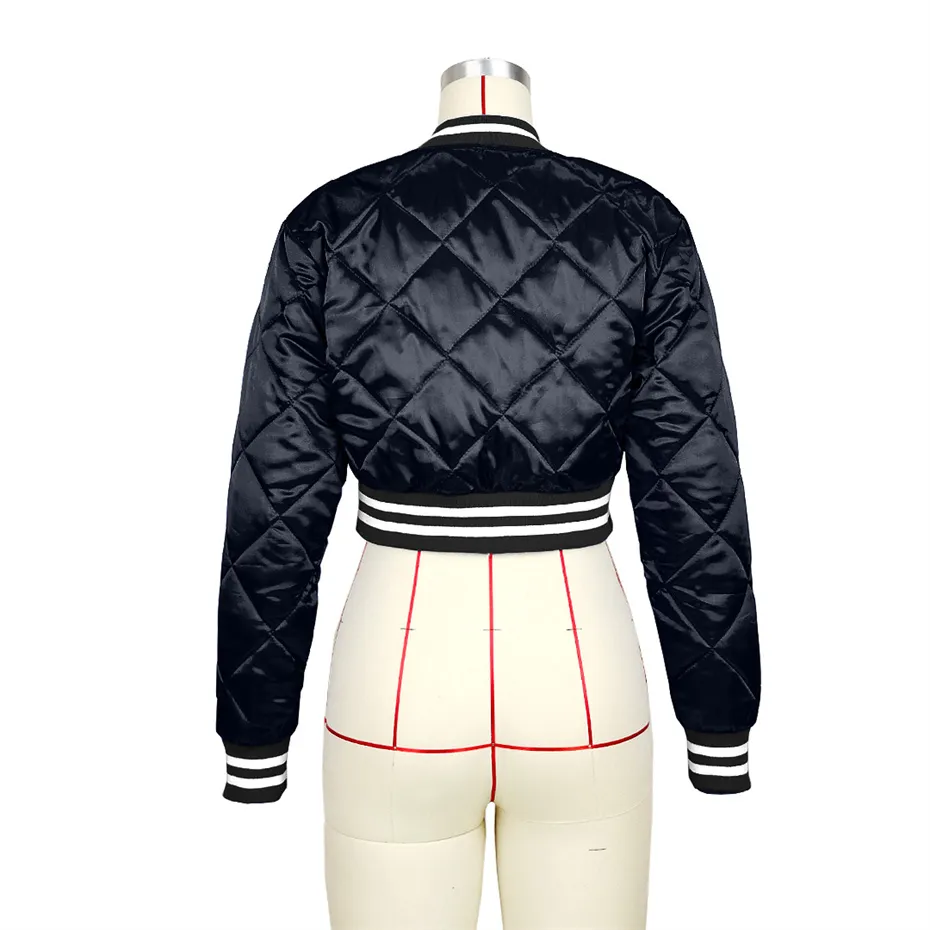 Women Winter Coat Quilted Jacket Sexy Y2k Tops Fashion Letter Thick Baseball Uniform Vintage Patchwork Coats Wholesale Long Sleeve Short Jacket K10469