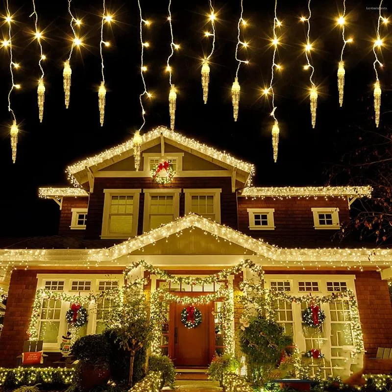 Strings Christmas Icicle Lights Year Decor 2023 Street Garland On the House Festoon LED Gardin String Droop 0,6/0,7/0,8m
