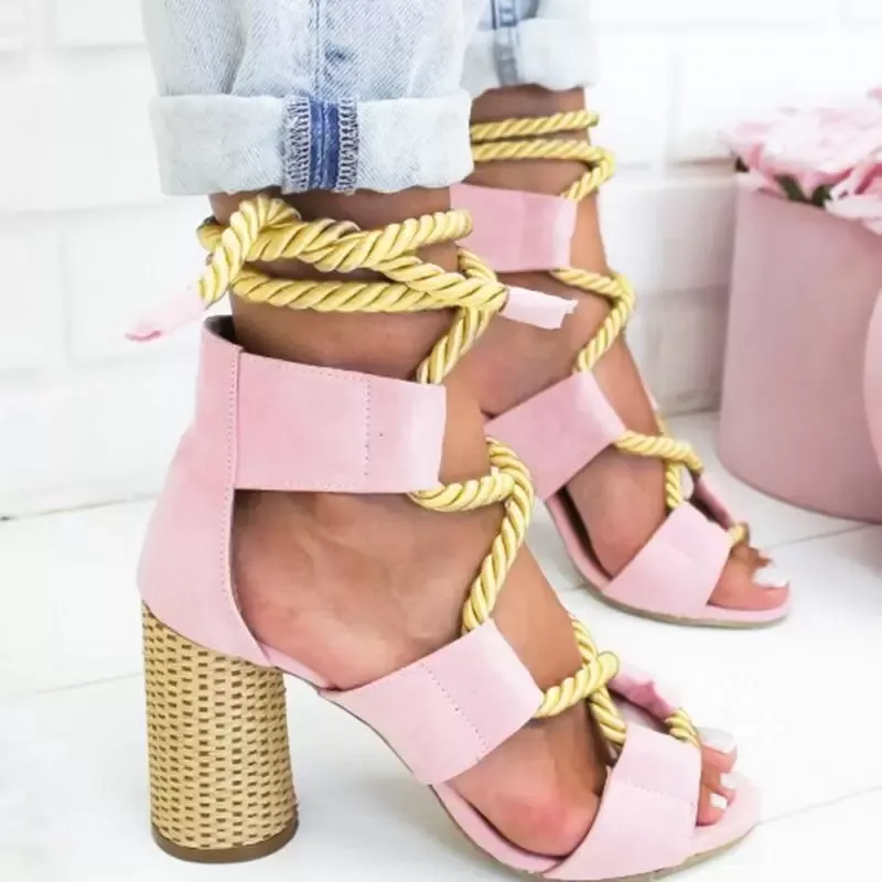 Summer Espadrilles Women Sandals Heel Pointed Fish Mouth Woman Lace Up Women Platform Sandals High Heels Shoes Woman