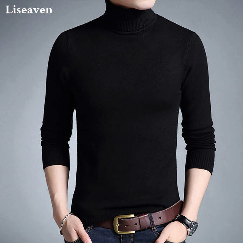 Herrtröjor Liseaven vinter varm tröja Turtlene märke S Slim Fit Pullover Knitwear Double Collar Pullovers G221018