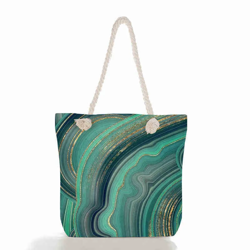 Creative Motif Géométrique Imprimé Sac À Main En Plein Air Polyvalent Sac À Bandoulière Grande Capacité Portable Coton Corde Sac De Plage 220516