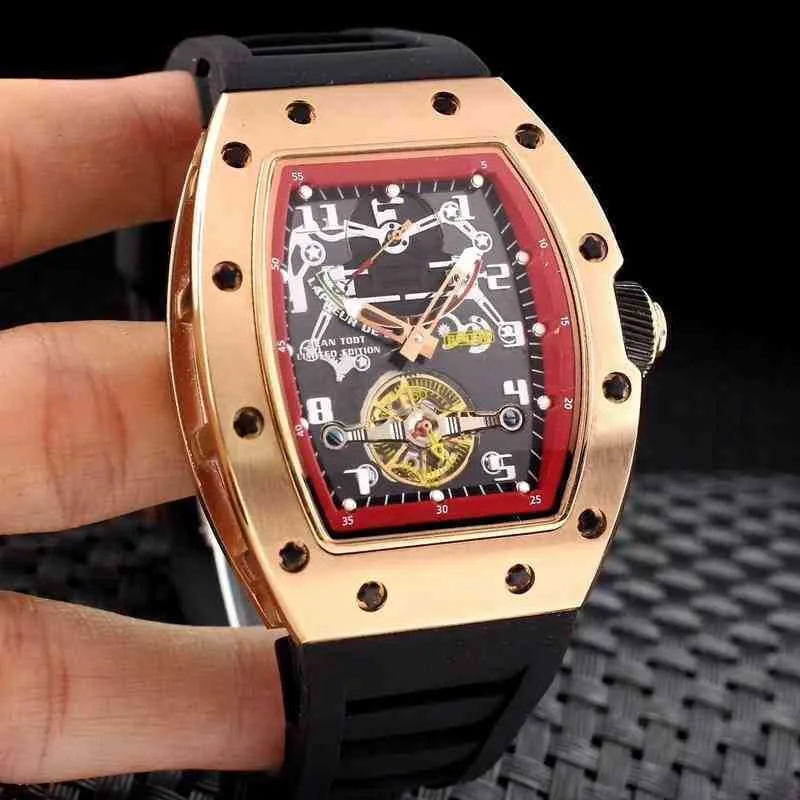 Luxe heren mechanica horloge automatisch mechanisch skelet zwart rosé goud camouflage rubber heren roestvrij staal