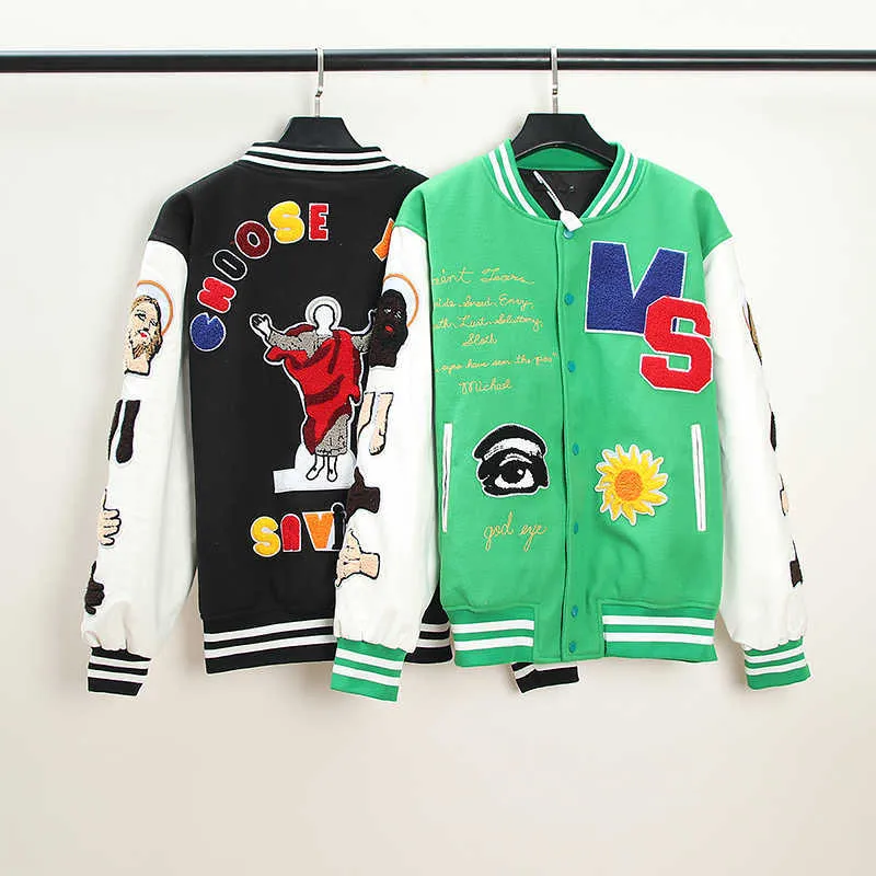 Men's Jackets Varsity Baseball Uniform Jacket Men Clothing Oversized V-neck Coats Streetwear Hip Hop Letter Daisy Flowers Patch Leather Mens Limited