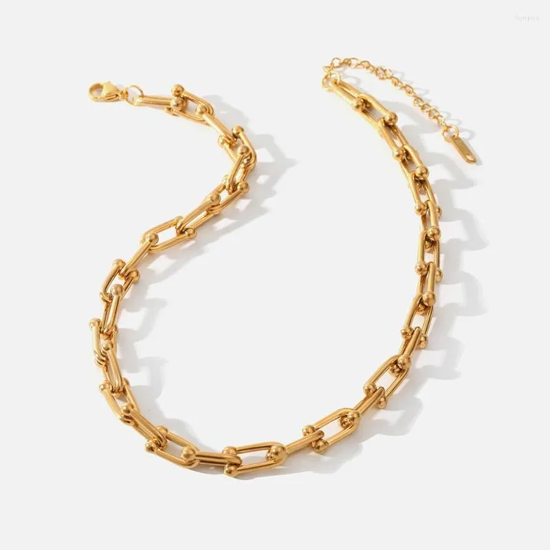 Correntes de aço inoxidável colar de corrente de metal dourado textura 18 k banhado moda jóias à prova d'água bijoux femme meninas presente