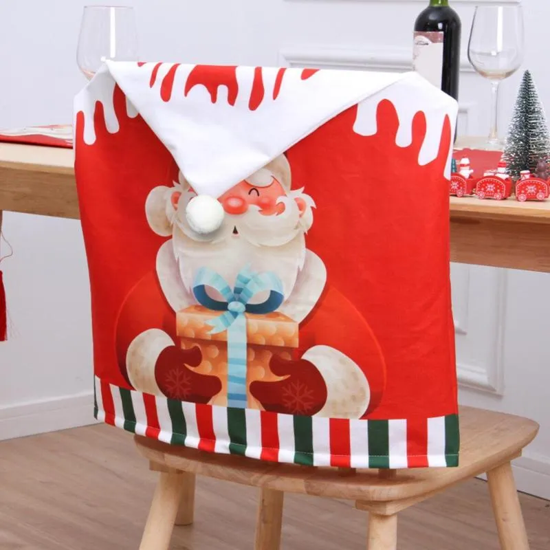 Stoelbedekkingen enorme kerstachter Santa Hat Holiday Dining Room Slipcovers Decor G8T1