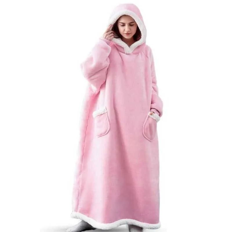 Andra kläder överdimensionerade bärbara filtar rosa hoodies filt par outfit varm tröja superlång flanell jätte -TV röd filt xmas gåva t221018