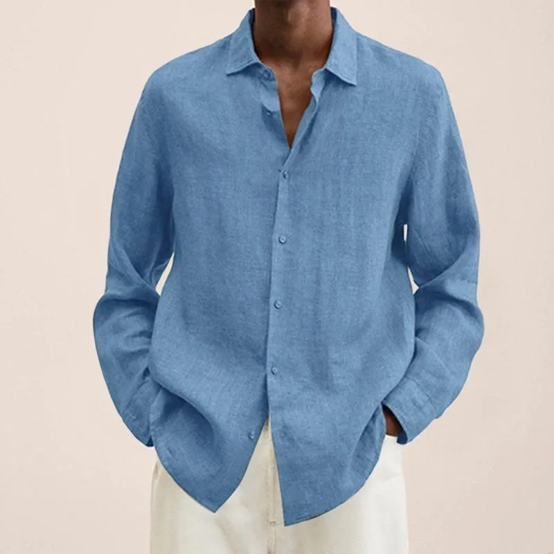 Camicie casual da uomo Camicia estiva in cotone e lino tinta unita ampia Camicia da uomo con colletto rovesciato Bottoni etnici Bellissimi uomini retrò Costumi da bagno