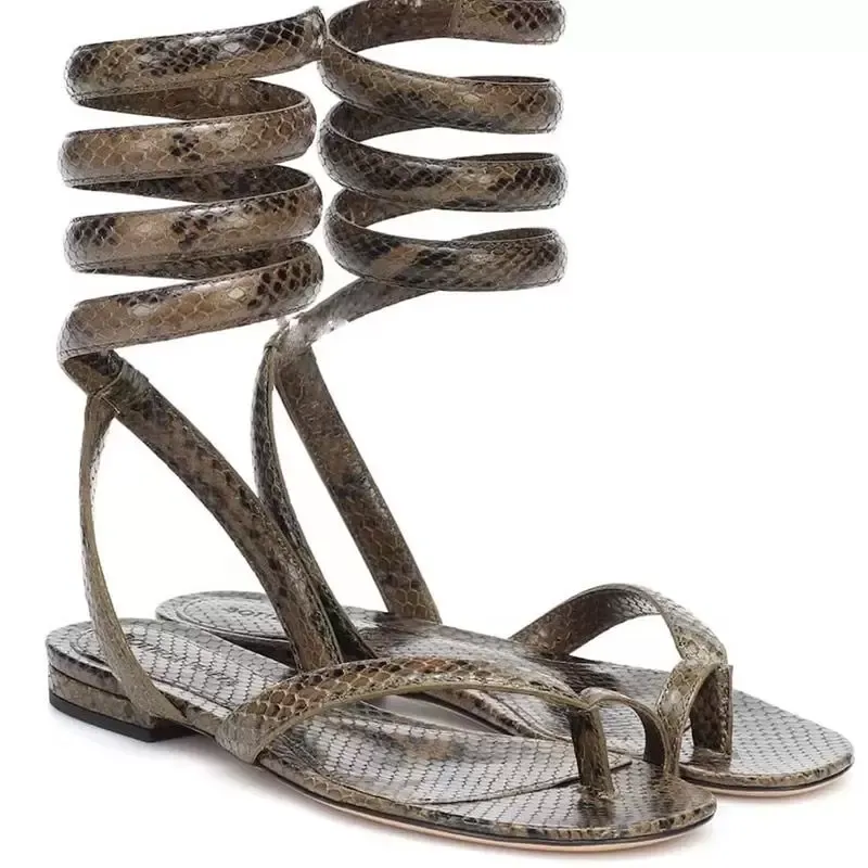 Snake Pattern Heel Sandals Gladiator Sexy Clip Toe Summer Sandals Fashion Beach Shoes Ladies Prom Shoes