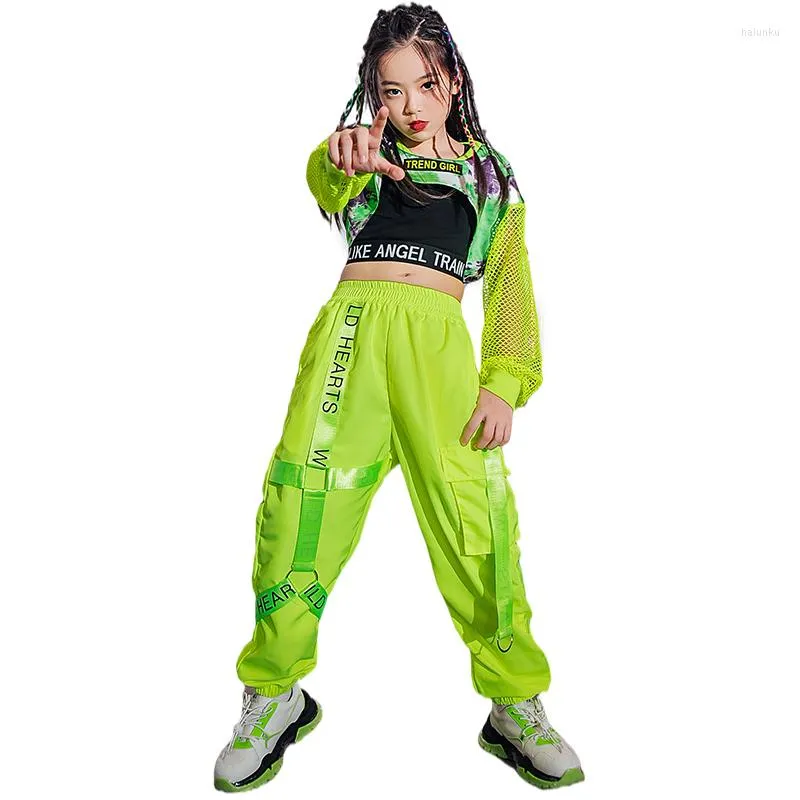 Costume de danse hip-hop pour enfants, vert fluo, vêtements de spectacle de  danse jazz pour