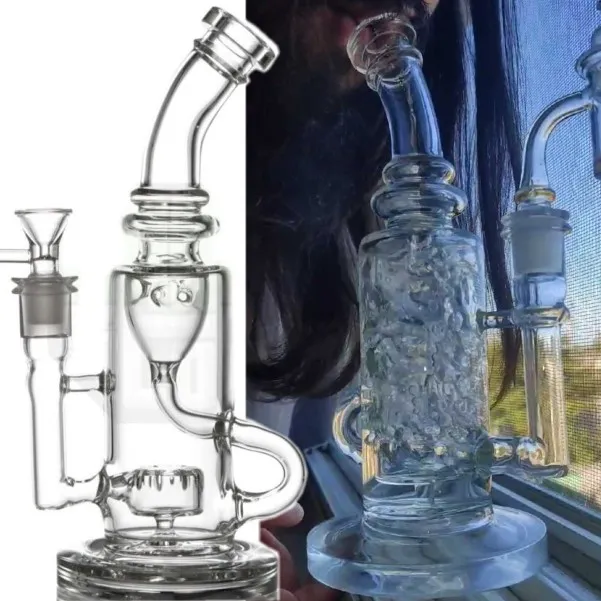 Bong da fumo spessi Narghilè a collo piegato Soffione trasparente Bubbler Dab Rigs Fab Egg Swiss Perc Pipa ad acqua Riciclatore Oil Rig con ciotola da 14 mm