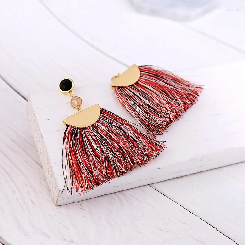 Dange oorbellen Bohemie katoenen draad Tassel drop 2 kleuren geometrische harslegering vrouwen mode sieraden geschenkaccessoires