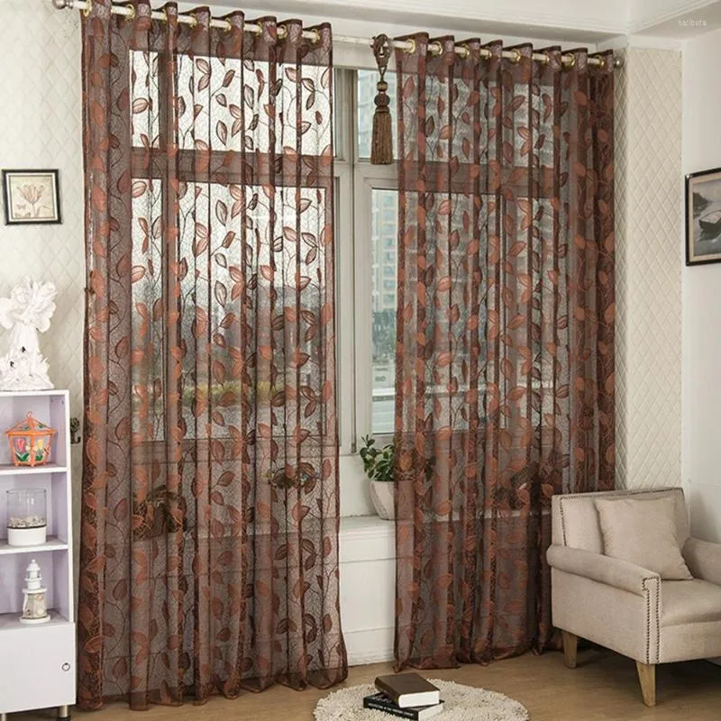 Curtain Fashion Floral Style Leaves Jacquard Design Tulle Curtains For Kitchen Balcony Bedroom Living Room Decor