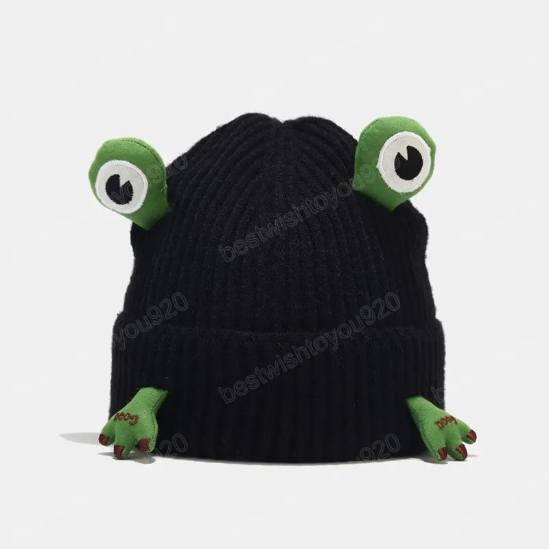 Gorro de rana a la moda, gorros de invierno para mujeres y hombres, gorros tejidos cálidos de Hip Hop, gorros para niñas, gorro de invierno