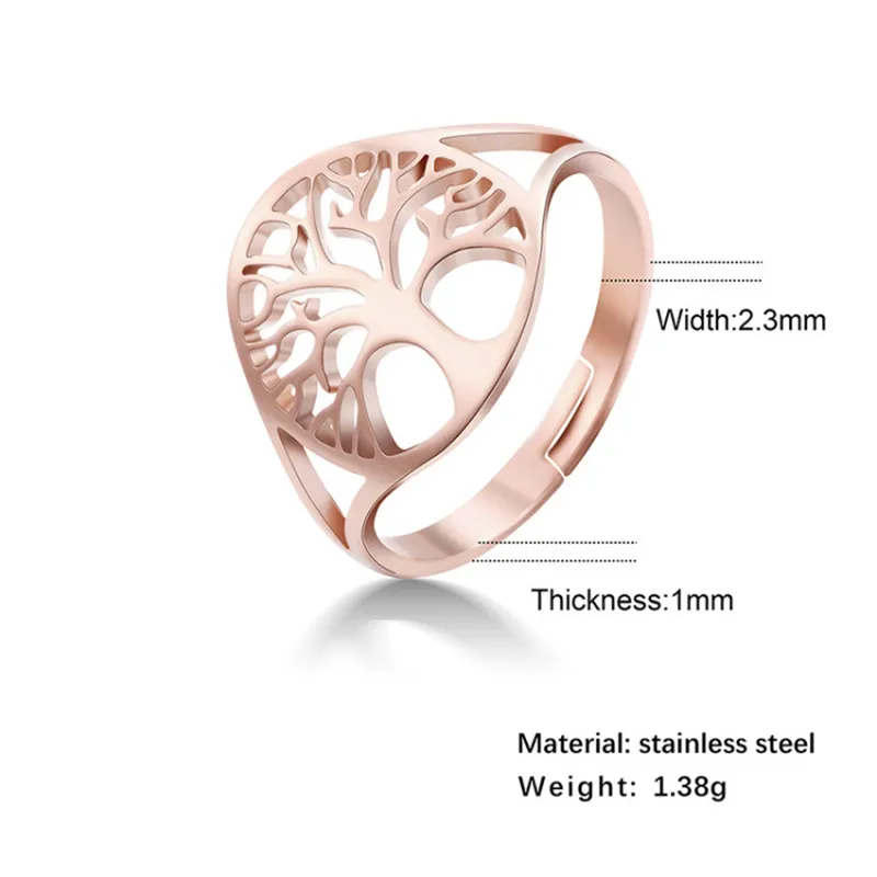 Life Tree Metal Ring Adjustable Opening Ring Men`s Hip Hop Fashion Accessories