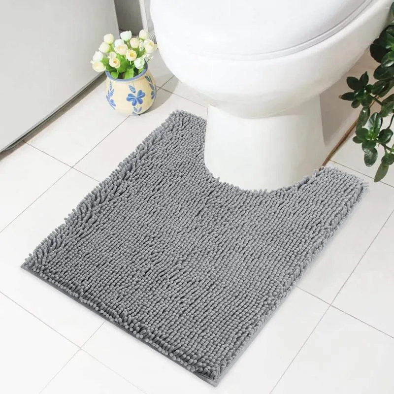 Tapis Olanly Tapis de toilette en chenille en forme de U Absorbant Tapis de salle de bain doux à séchage rapide Tapis de sol Décor de sol Tapis de douche antidérapant Tapis de bain