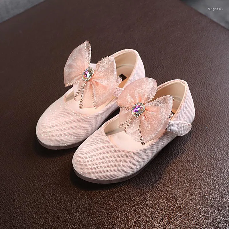 Chaussures plates petites filles nœud papillon en cuir printemps enfants strass princesse enfants étudiant fond souple décontracté G262