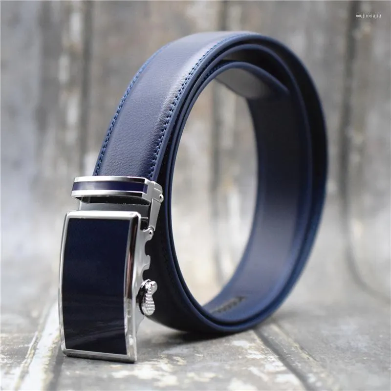 Belts Automatic Buckle Belt For Men Blue/white/black/red 3.5cm Width Male Strap Large Size 100-130CM Cow Leather Designer