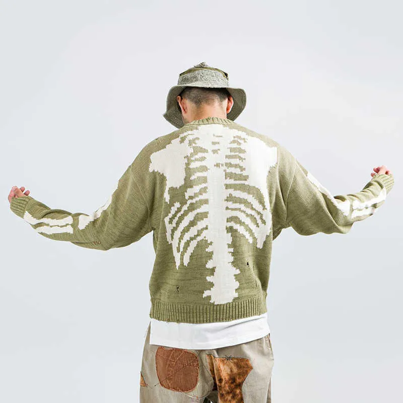 Camisolas masculinos Everkaki Street Hip Hop Rib Skeleton Loose Knit Sweater Casal Men G221018