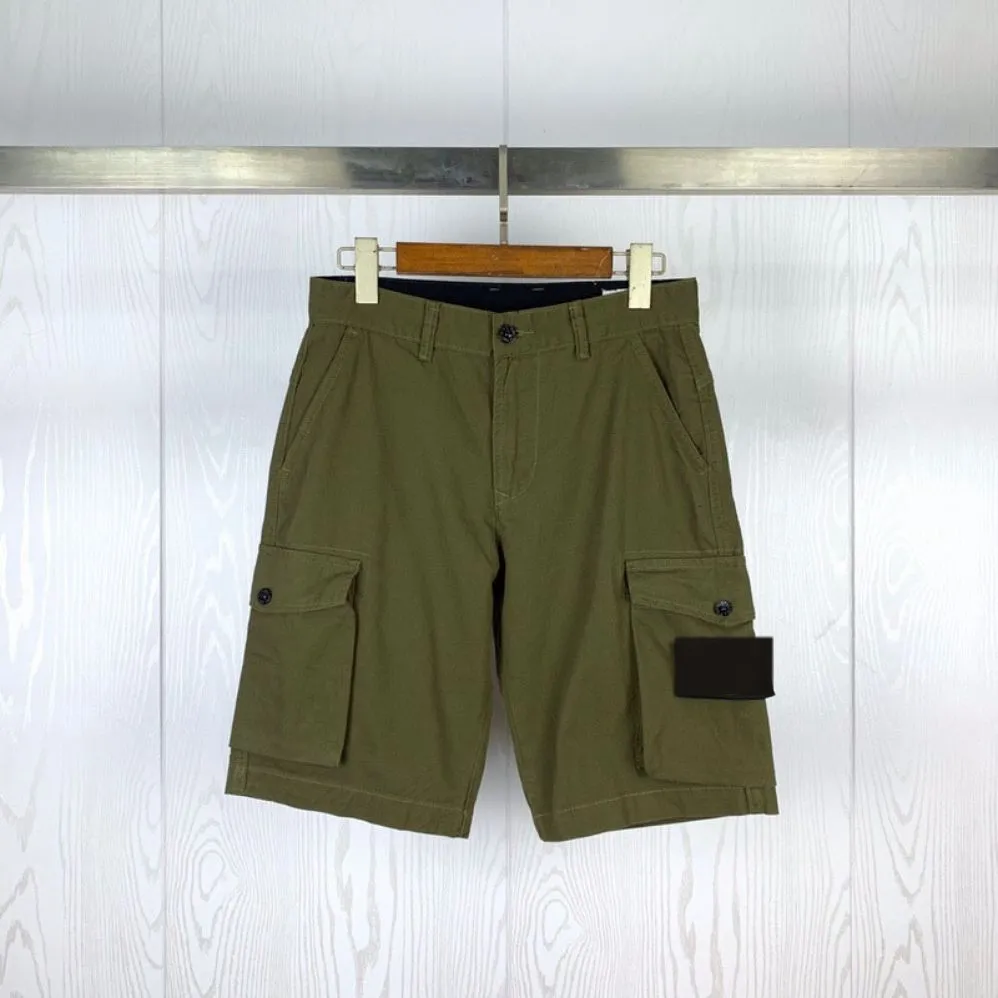 23SS STONE Printemps Été Cargo Shorts Hommes Femmes ÎLE Style Militaire Coton Multi Poche Casual Boussole Badge Broderie Shorts 1912