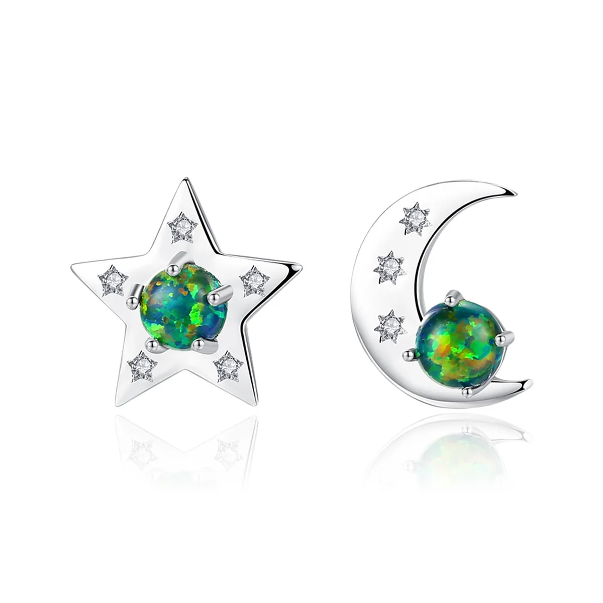 نجمة غير متناظرة Moon Opal S925 Silver Stud أقراط النساء مجوهرات كورية فاخرة مطلية بنسبة 18 كيلو دبلي