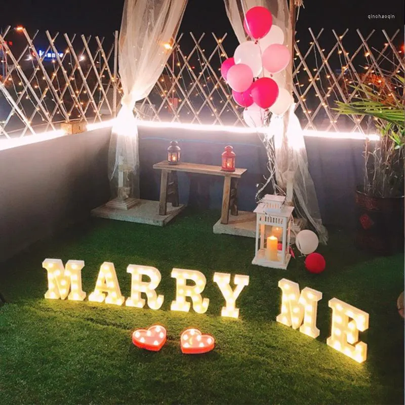 Decoração de festa 1 pçs 26 letras led branco luz noturna letreiro sinal alfabeto lâmpada para aniversário casamento quarto decoração pendurada na parede coração