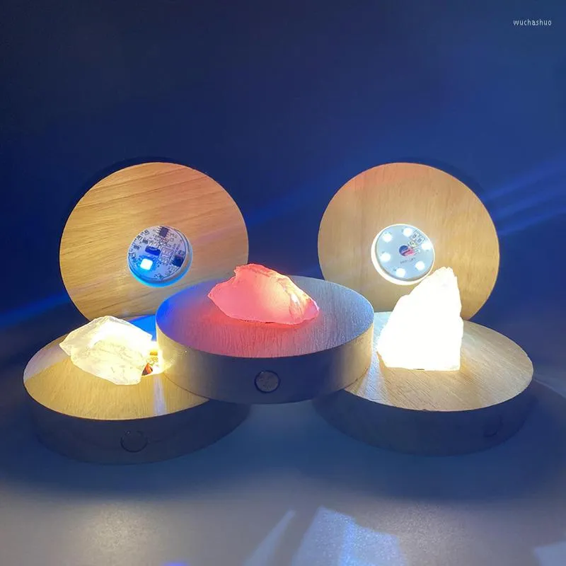 Lamphållare Touch Chargeble Wood Base Holder For Crystal Sphere USB Night Light Diy LED Mineral Salt Accessories