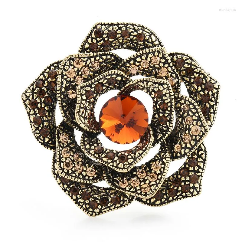 Broches Wullibaby Vintage Rhinestone Rose Flower For Women 3-Color Party Office Broche Pin Gifts