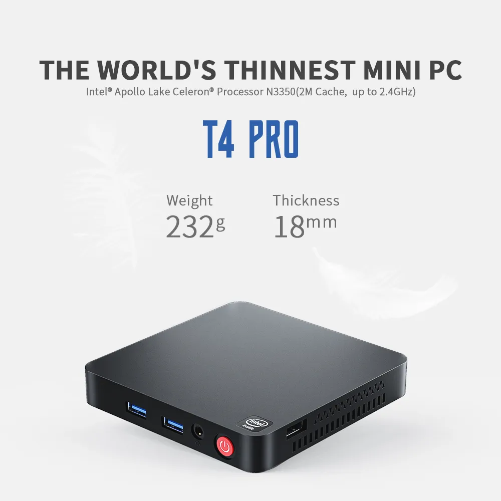 T4 Pro ミニ PC インテル Apollo Lake プロセッサ N3350 Windows 10 4K 4GB 64GB BT4.0 1000M AC Wifi ミニコンピュータ