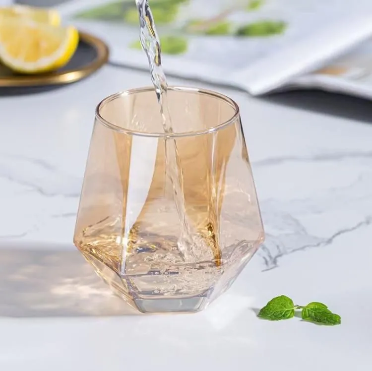 300ml Wine Glasses Milk Cup Colored Crystal Glass Geometry Hexagonal Cups Phnom Penh Whiskey SN4729