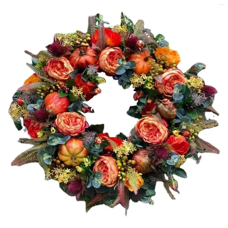 Couronnes de fleurs décoratives 45/40/30cm, pour Thanksgiving, couronne de porte d'automne, pivoine, citrouille, artificielle, pour la décoration de la maison