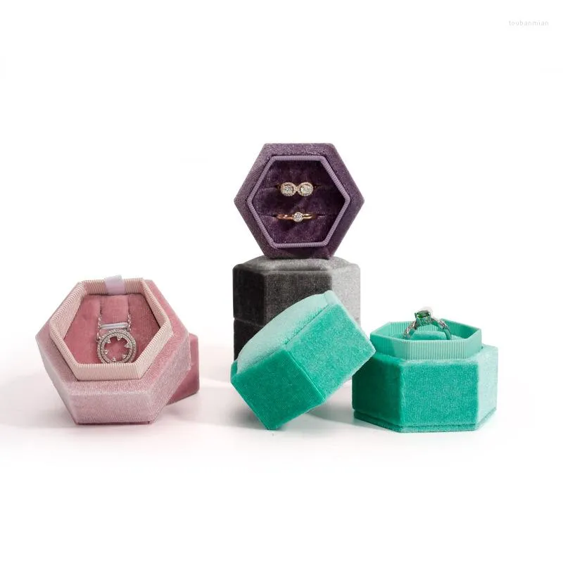 Gift Wrap Velvet Luxury Jewelry Boxes Ring Pendant Necklace Packaging Box Hexagon Wedding Wholesale