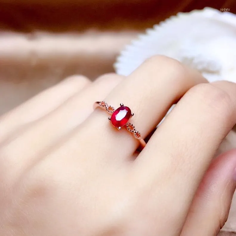 Cluster Rings Simple Ruby For Women Female Cute Finger Romantic Birthday Gift Girlfriend Fashion 925 Sterling Silver Jewelry