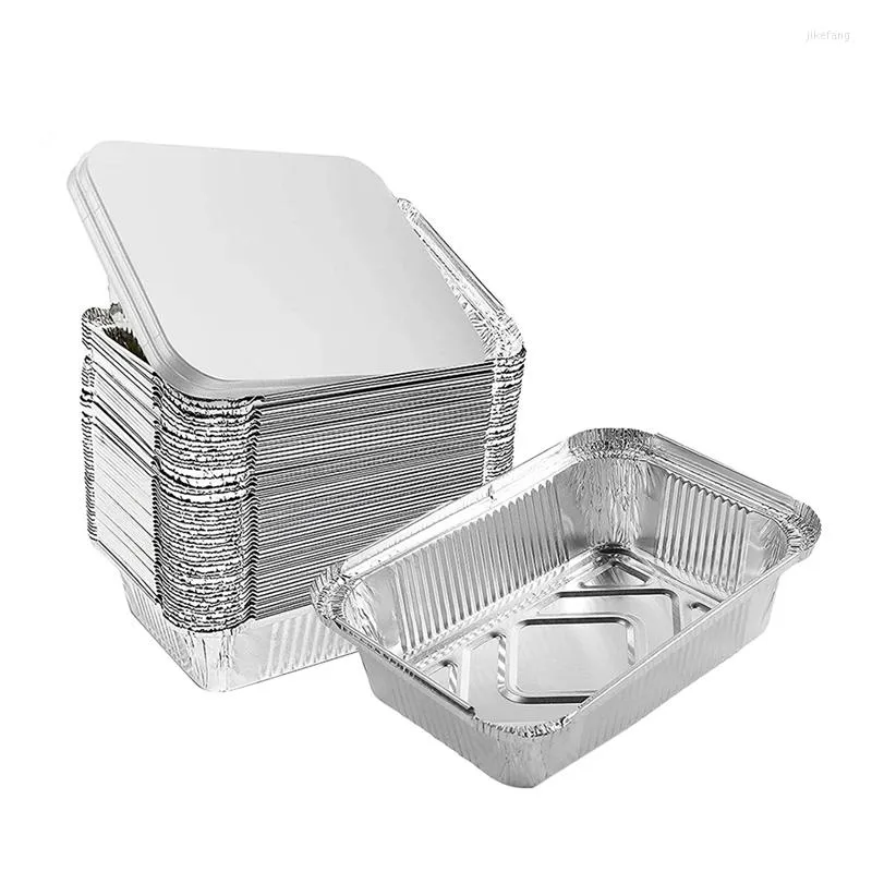 Dinnerware Sets Aluminum Pan Disposable 30-Pack Tin Foil Pans With Lid Recyclable Deep Storage For Cooking/Baking/Takeout