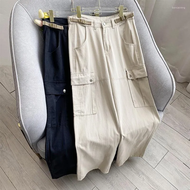 Women's Pants Y2K Pockets Cargo For Women Straight Oversize Harajuku Vintage 90S Aesthetic Trousers Wide Leg Baggy Jeans Ins