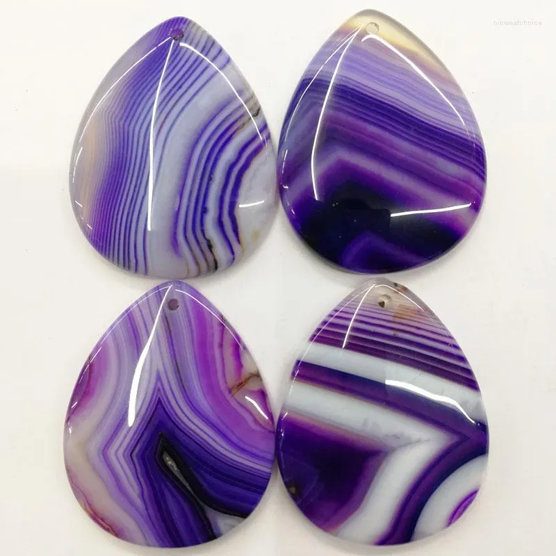 Naszyjniki wiszące stylowy kolorowy styl płaski dół kabochon naturalny paski onyksowe wisiorki uroki purple 6pcs 40 50 mm