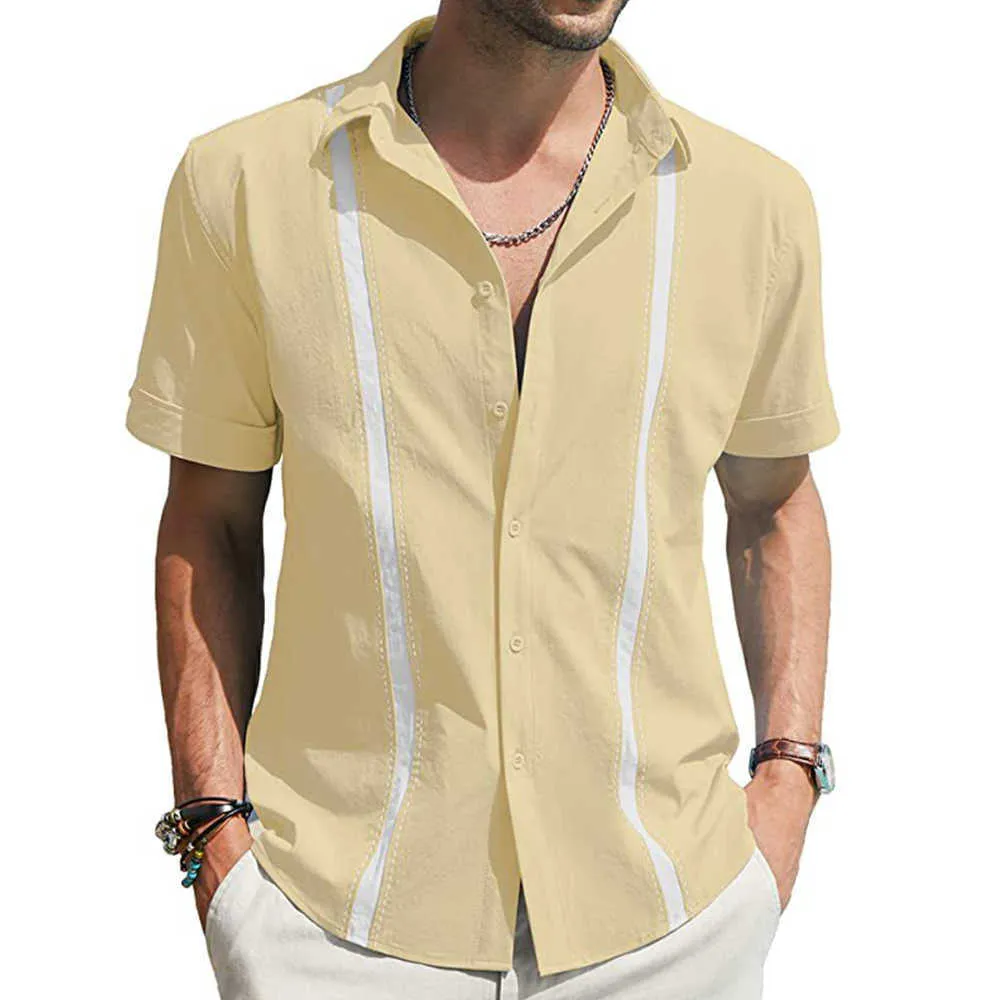 Maglioni da uomo 2022 Nuove camicie di lino in cotone casual Colletto in piedi Camicia a maniche lunghe in tinta unita maschile Top Estate Homme G221018