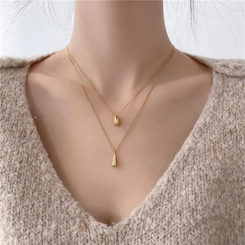 Hanger kettingen PVD Gold vergulde roestvrijstalen waterdrop ketting voor vrouwen metaal charmes kragen modecadeau