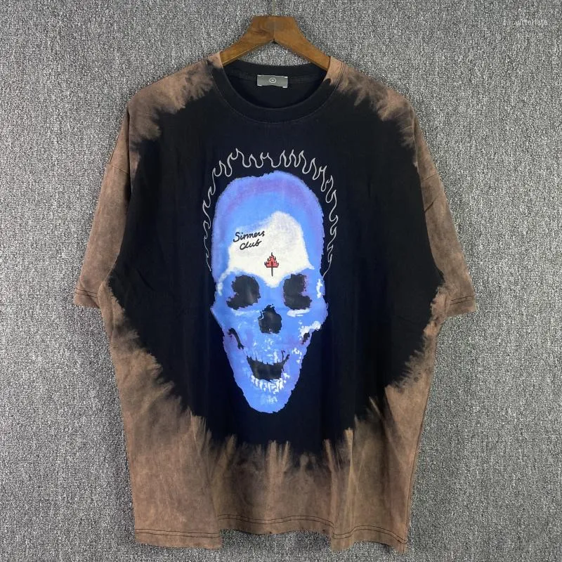 T-shirts pour hommes de haute qualité surdimensionné Tie Dye Flame Skull Fashion Shirt Hommes Streetwear Femmes T-shirt Wash And Make Old Tops Tee Clothing