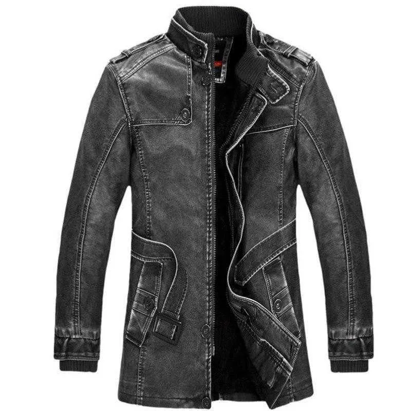 Jackets masculinos de couro Men Plus Velvet Fross Fashion Wool forro de moto motocicleta casaca longa e longa espessada pu 4xl