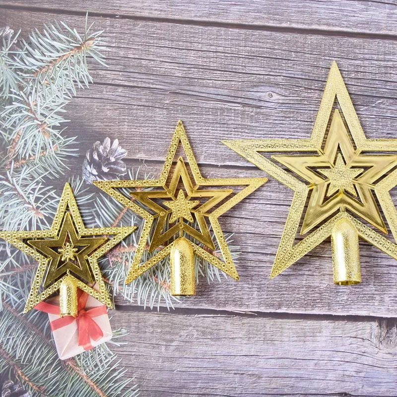 Christmas Decorations Topper Plastic Stars Xmas Gold Silver Red Tree