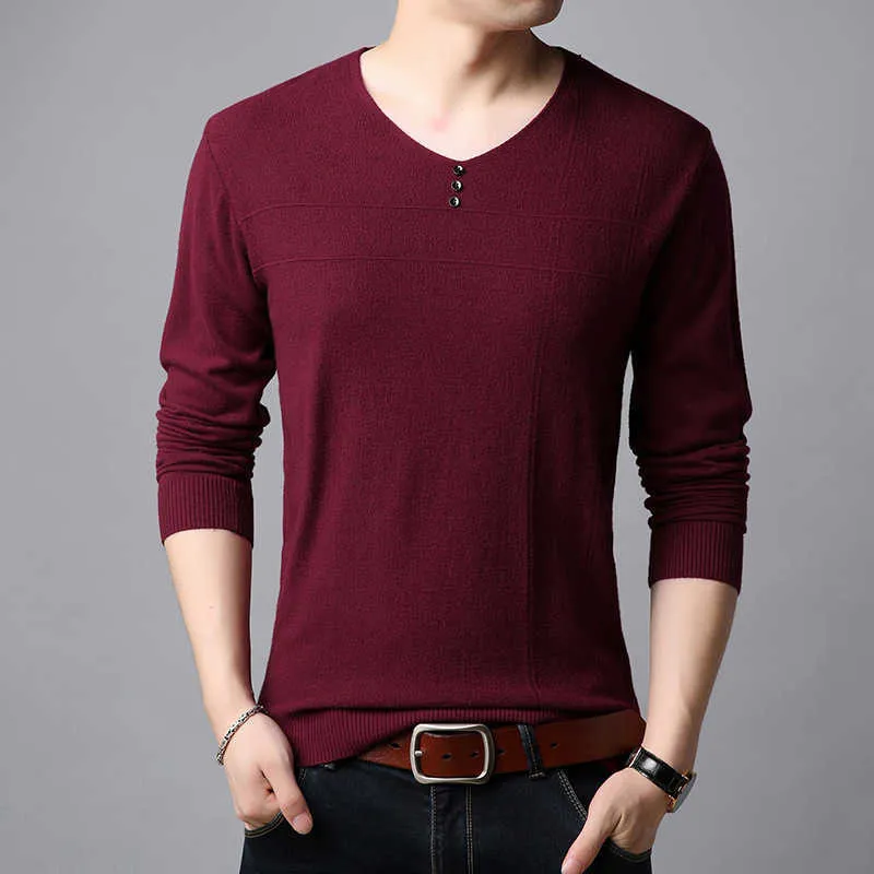 Men's Sweaters Fashion Casual Sweater in V Ne Solid Color Knitted Top Spring Autumn New Male Korean Style Slim Long Sleeved Pullover G221018