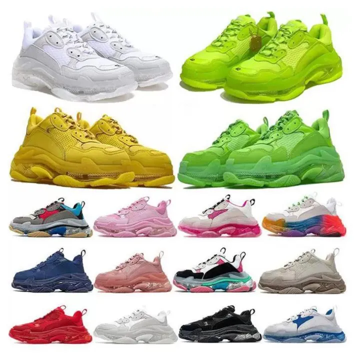 Fashion Triple-s Clear Sole Running shoes Black Pink Neon Green Gym Red Blue White red men Sneakers Turquoise Beige Grey Light Tan Metallic Silver mens women Trainers